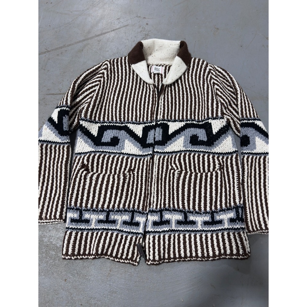 BDG Urban Outfitters Brown Motif Geometric Zip Up Shawl Cardigan Sweater Mens M
